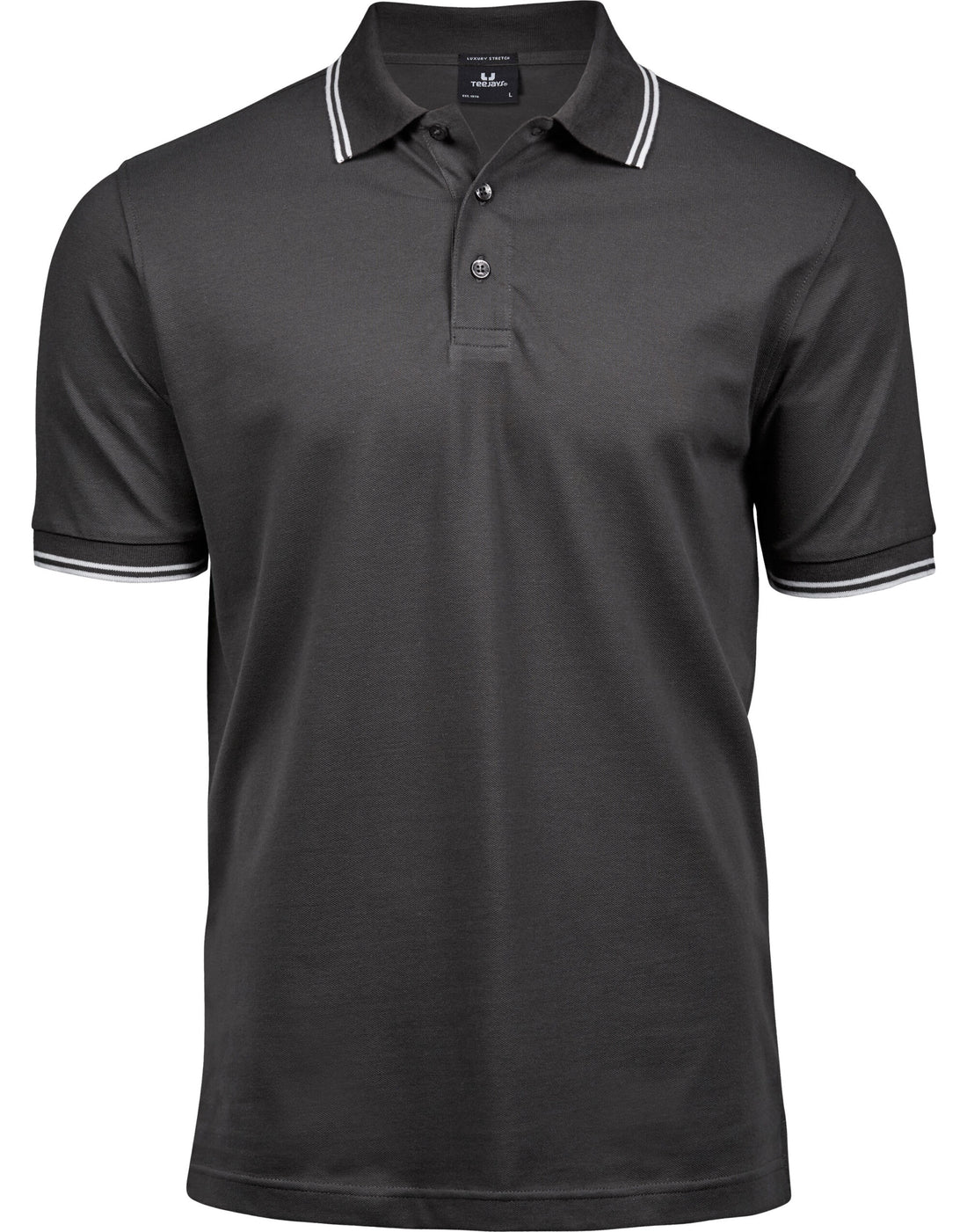 Tee Jays Mens Luxury Stripe Stretch Polo TJ1407 - Dark Grey White - Customisable Polos