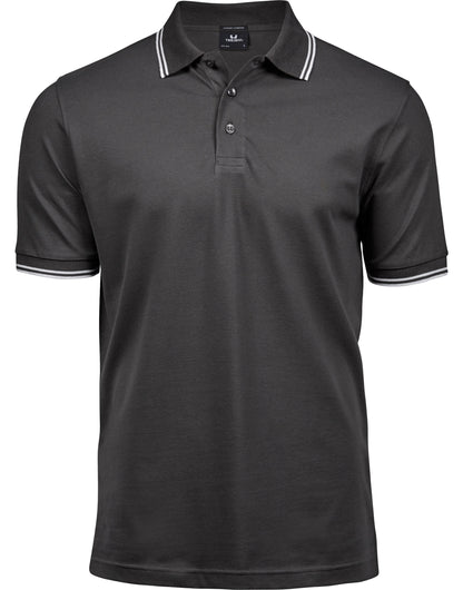 Tee Jays Mens Luxury Stripe Stretch Polo TJ1407 - Dark Grey White - Customisable Polos