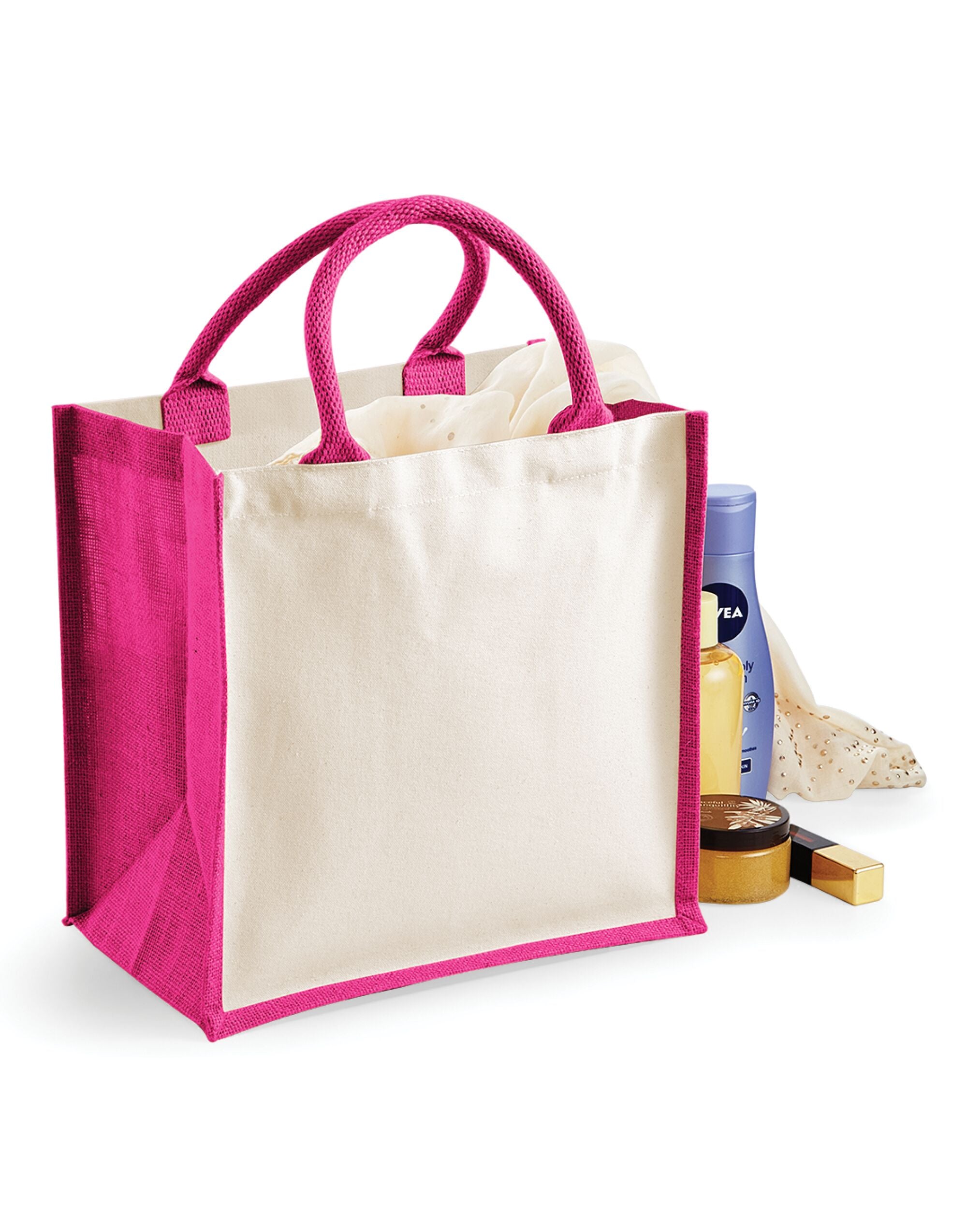 Westford Mill Printers Midi Jute Bag w421 - Fuchsia O S - Customisable Bags