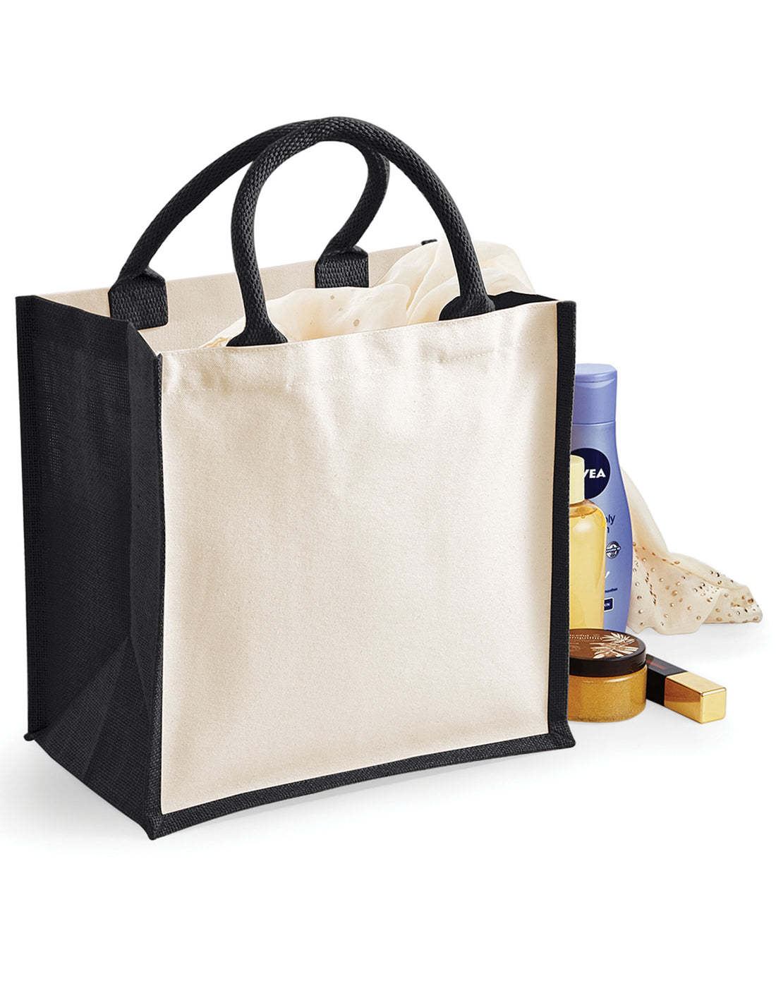 Westford Mill Printers Midi Jute Bag w421 - Black O S - Customisable Bags