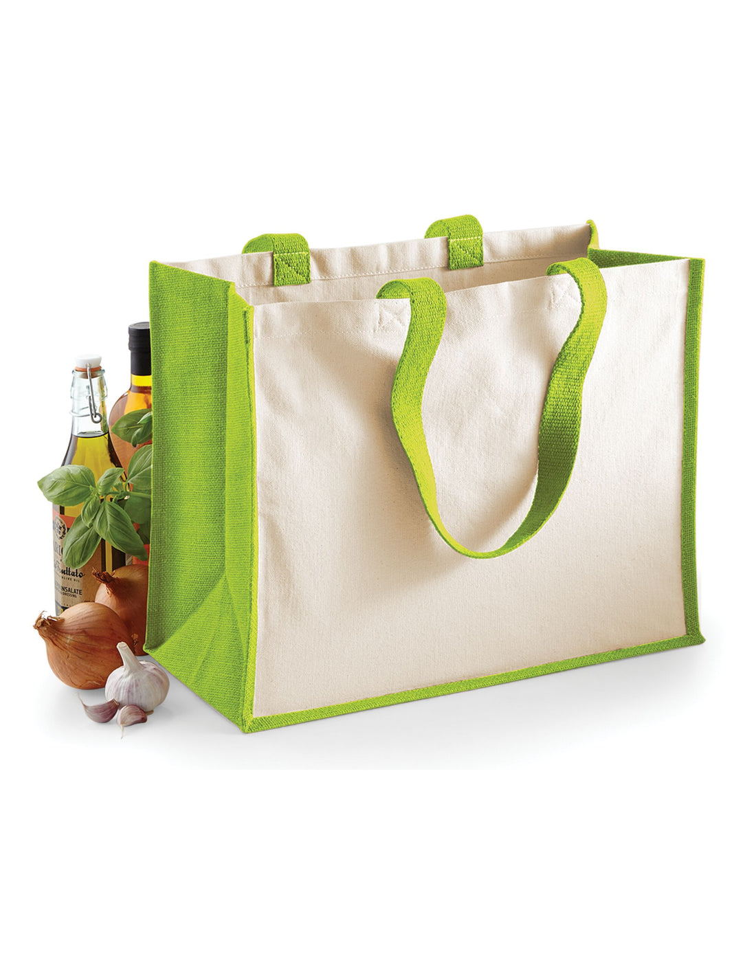 Westford Mill Printers Jute Shopper w422 - Apple Green O S - Customisable Bags