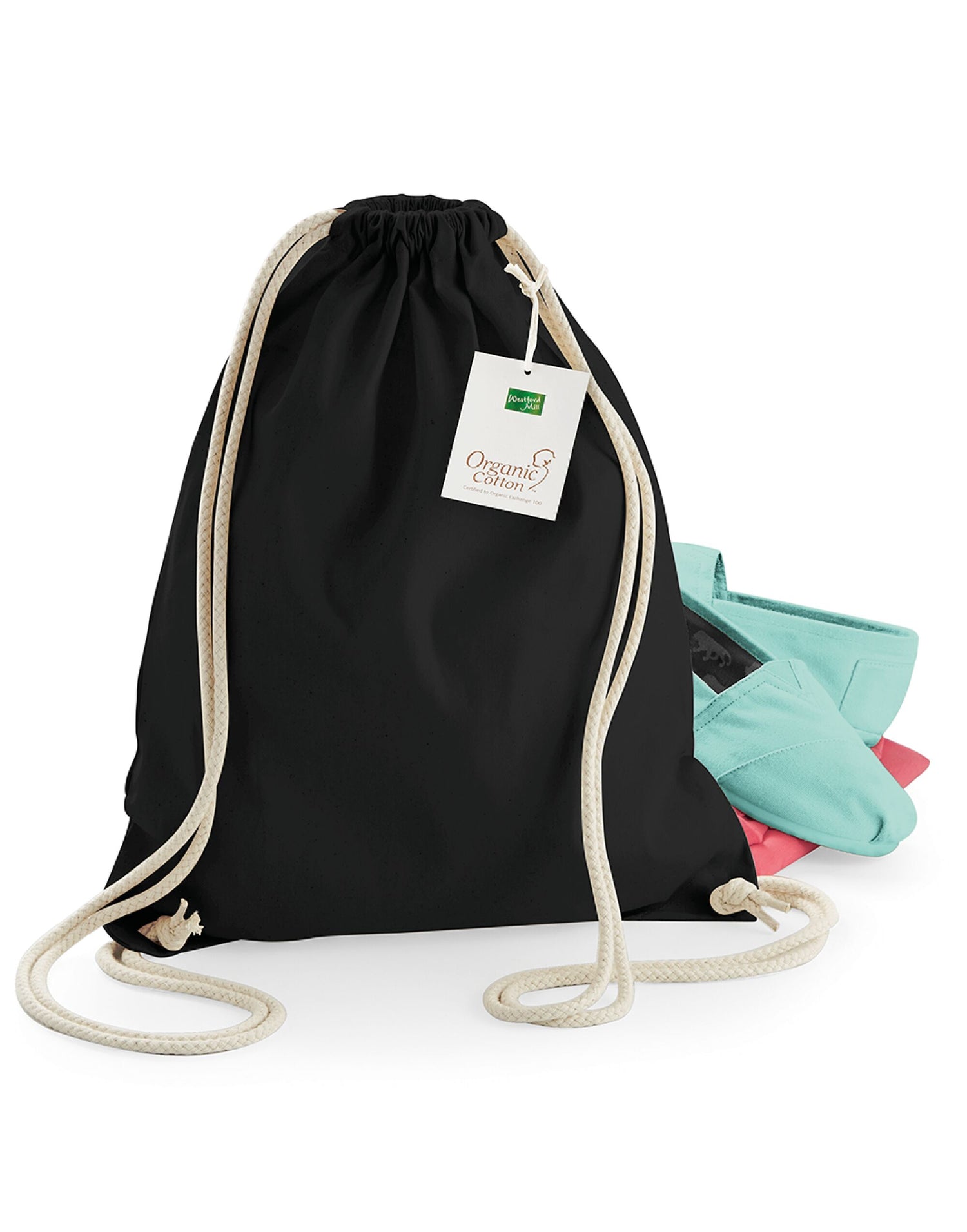 Westford Mill EarthAware Organic Gymsac w810 - Black O S - Customisable Bags