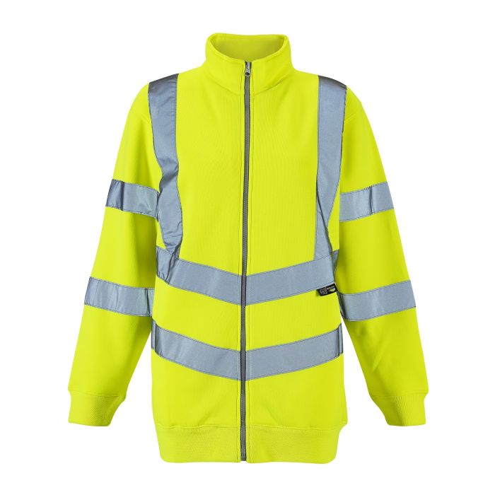 Ladies Hi Vis Yellow Eshaal Zipped Sweatshirt - HV314 - Yellow - Customisable Top