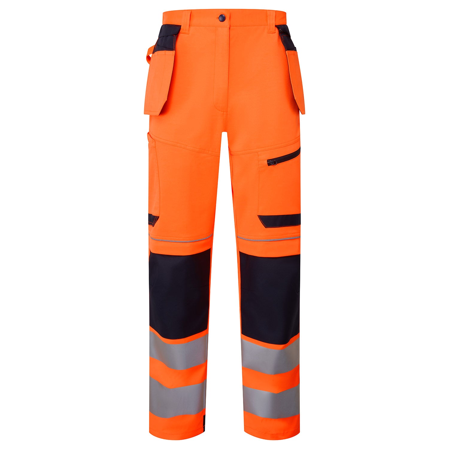 System Hi-Vis Eco Stretch Removable Holster Orange Trousers - SYS14 - Orange Navy - Customisable TROUSERS