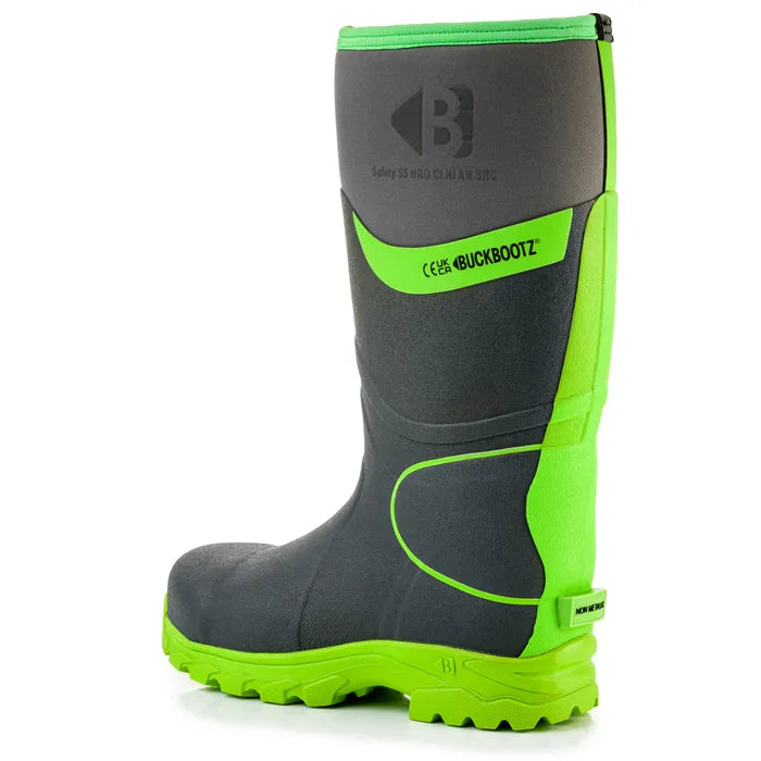Buckbootz BBZ8000 S5 High Visibility Safety Wellington – Grey / Green - - Customisable Wellingtons